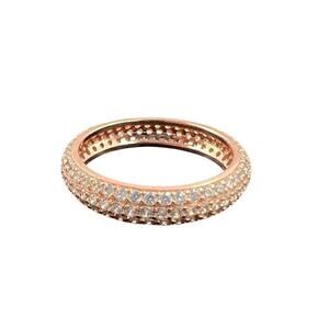 Rose Gold Tone Thick Shimmer Rhinestone Stacking Band Ring Size 9